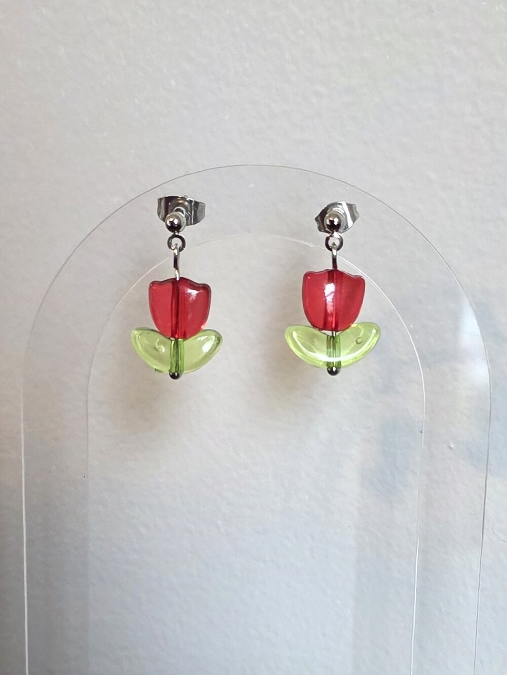 Red and Green Tulip Flower Drop Earrings